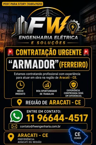 ARMADOR (FERREIRO) - CONTRATAÇÃO IMEDIATA! 