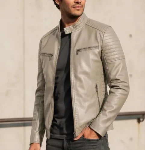 Jaqueta Masculina De Couro Slim Fit Casual