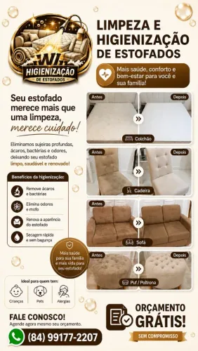 Limpeza e higienização de estofados.
