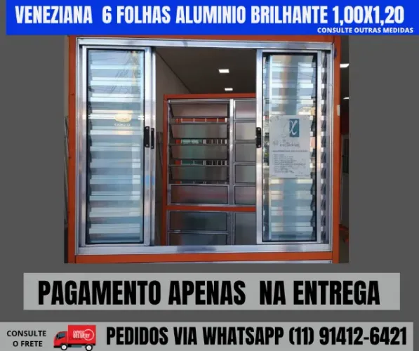 Veneziana Alumínio Brilhante - 6 folhas sem grade - 1,00 x 1,20mts-1
