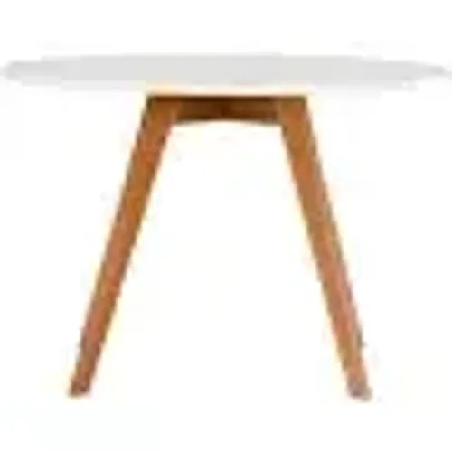 Vendo mesa redonda com tampo cor nozes/branc (88 cm) e pernas em madeira - modelo Tok Stok