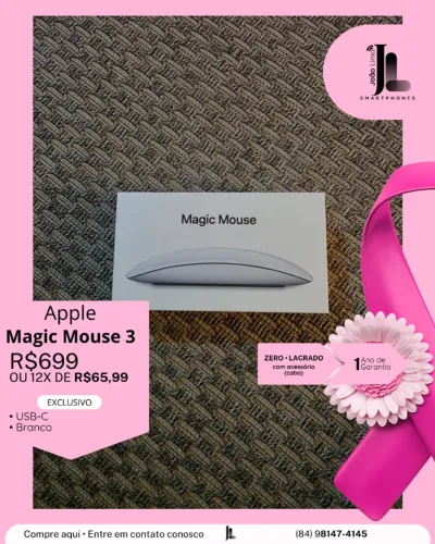 APPLE MAGIC MOUSE 3, BRANCO, USB-C, LACRADO, EXCLUSIVO!