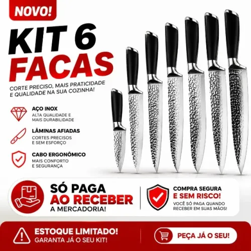 KIT DE FACAS PREMIUM - 6 PEÇAS  SO PAGA AO RECEBER O PRODUTO