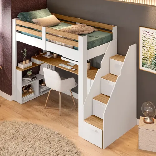 Cama Alta Multifuncional Branco/Montana - Casatema