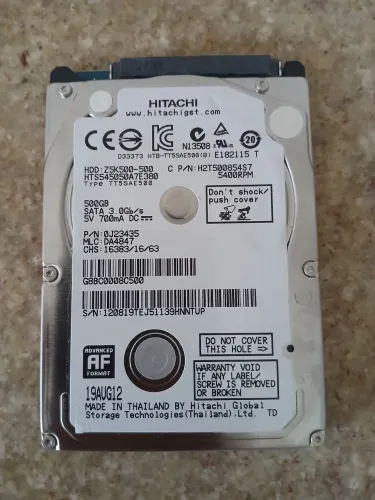HD HITACHI 500GB - 2.5", NOTEBOOK E PC, FUNCIONANDO PERFEITAMENTE.