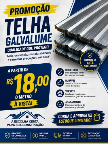 TELHAS GALVALUME APARTIR DE 18 REAIS