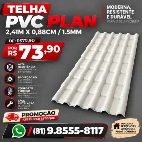 Telha PVC Plan 2,41m x 0,88cm / 1.5mm Cinza