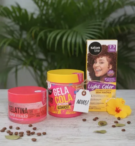 Kit Salon Line: Gelatina Super Fixação + Gela Cola + Tintura Sem Amônia 7.7