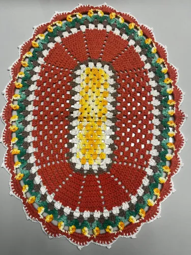 Tapete Oval Laranja em Crochê Barbante 70cmx53cm