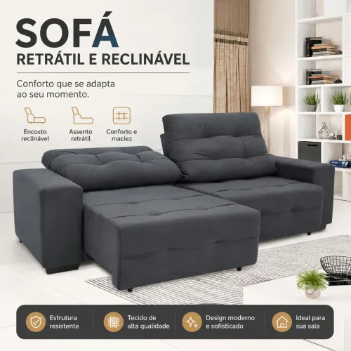 SOFÁ RETRÁTIL E RECLINÁVEL 4 LUGARES LINOFORTE - SEMINOVO