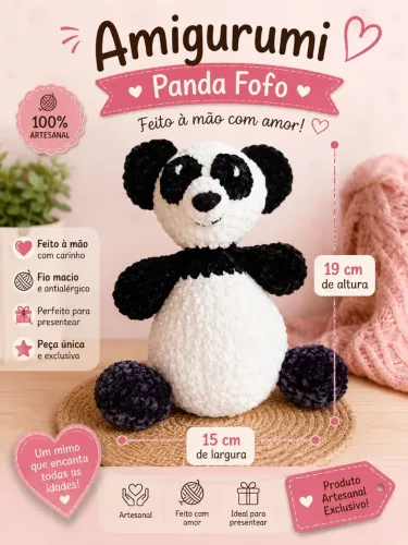 Panda pelúcia amigurumi
