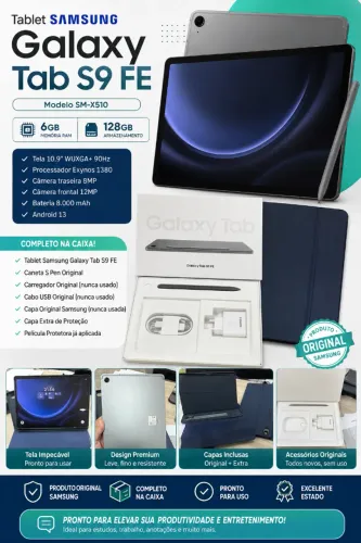 Samsung Galaxy Tab S9 FE, modelo SM-x510, 128gb armazenamento, 6gb memória