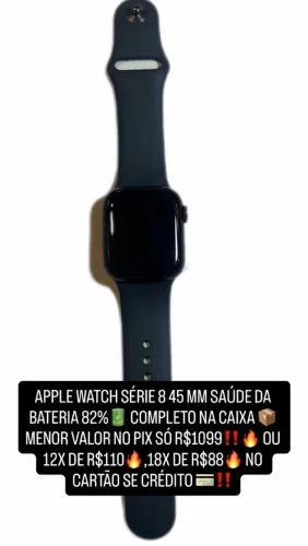 Apple Watch série 8 45mm completo na caixa