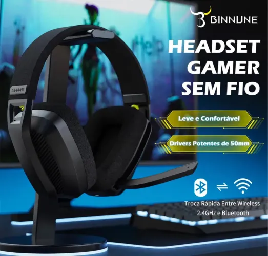 Headset Binnune Bw06 Sem Fio 2.4ghz Bluetooth Preto Gamer