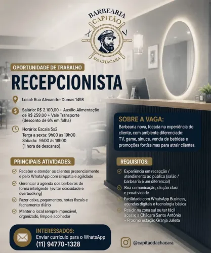 Vaga recepção (Mulher )