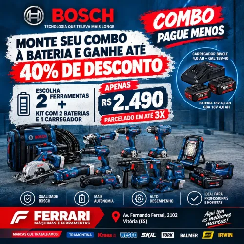 Kit 2 ferramentas Bosch com duas baterias 18v e 1 carregador