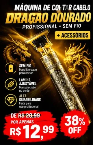 Máquina de Cortar Cabelo Dragão Dourado Profissional Sem fio, De R$ 20,99 por R$ 12,99