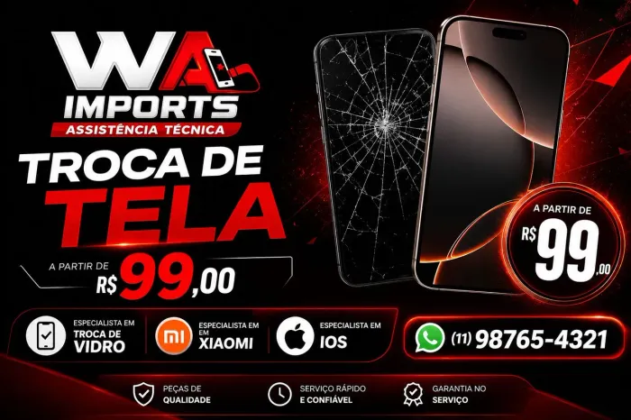 Troca de tela express em até 30 minutos. A partir de 99,99