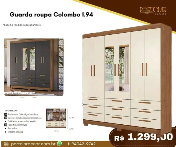Guarda Roupa Colombo 1.94 - à pronta entrega