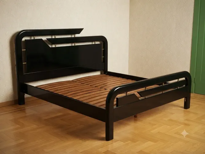 Cama de Casal Queen Vintage em Laca Preta