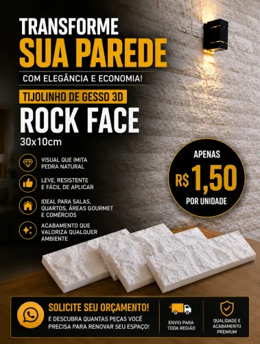 Tijolinho de Gesso 3D Rock Face 30x10cm.