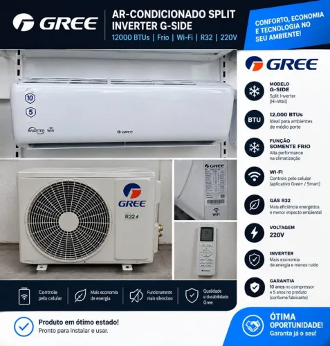 ? Ar-Condicionado Gree G-Side Inverter 12.000 BTUs - Novo na Caixa
