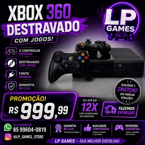 Xbox 360 Destravado com 29 jogos 2 controles fonte original