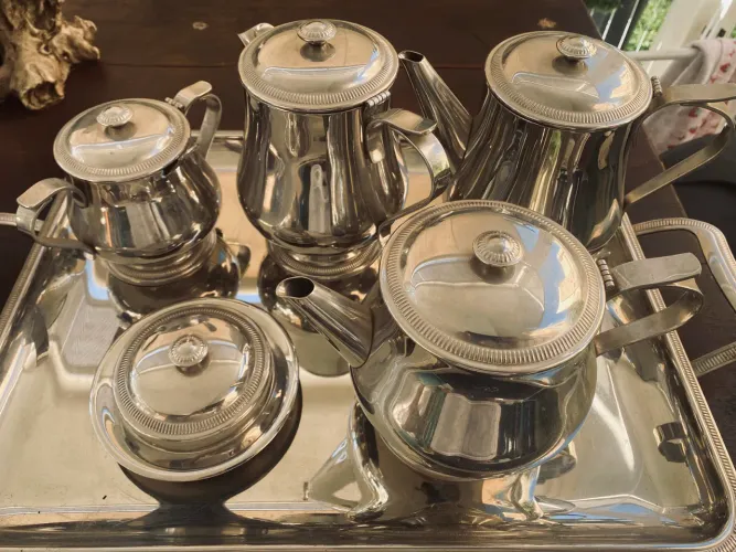 Conjunto de Chá e Café em inox marca Meridional . 7 peças .