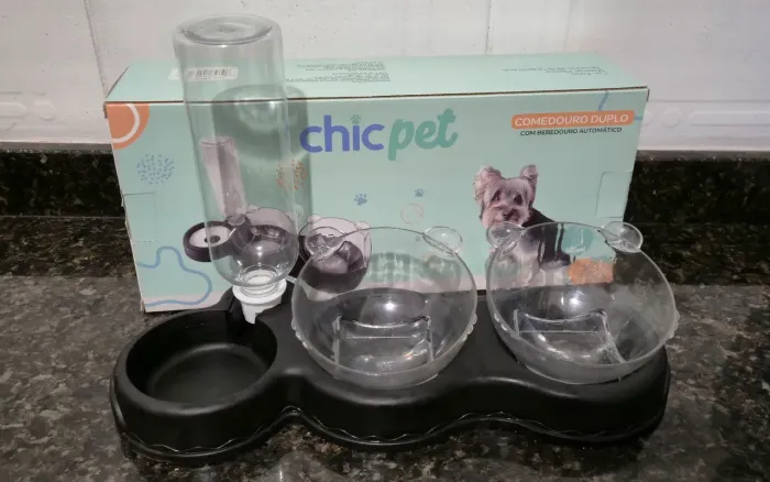 Comedouro Chic Pet Duplo com Bebedouro Automático
