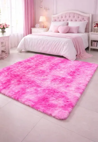 Tapete shaggy peludo rosa mesclado 
