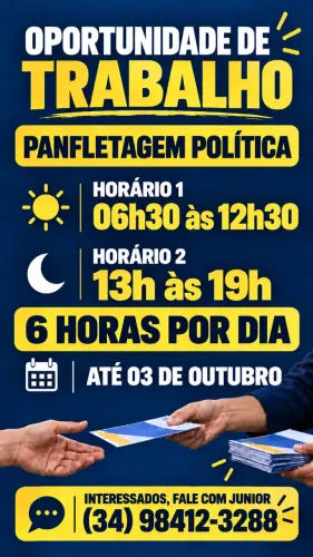 Precisa-se de Mulheres para Panfletagem Campanha Política Trabalho de 15 dias