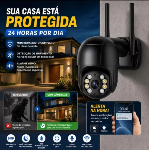 Câmera Segurança Wi-Fi visão noturna com Rastreamento de Pessoas .
