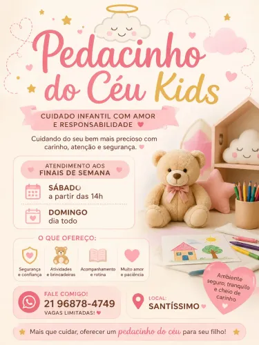Babá Final de Semana em Santíssimo | Cuido com Amor e Segurança