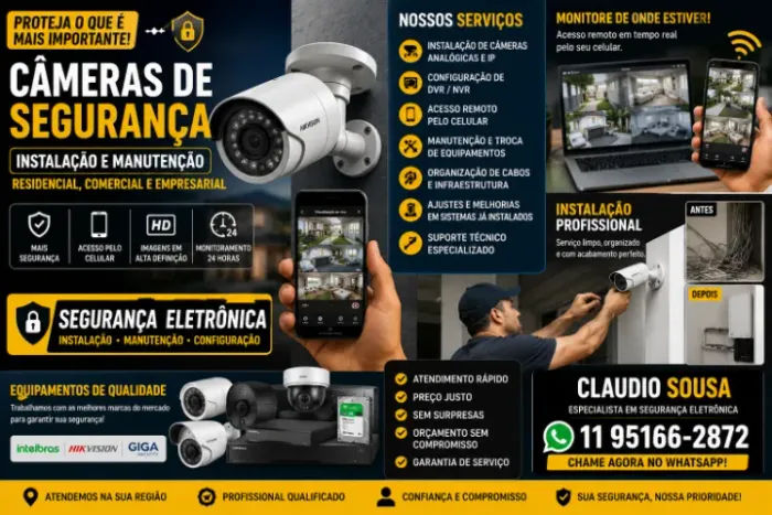 Instalação de Câmeras de Segurança e CFTV - Proteja Sua Casa ou seu comercio Hoje