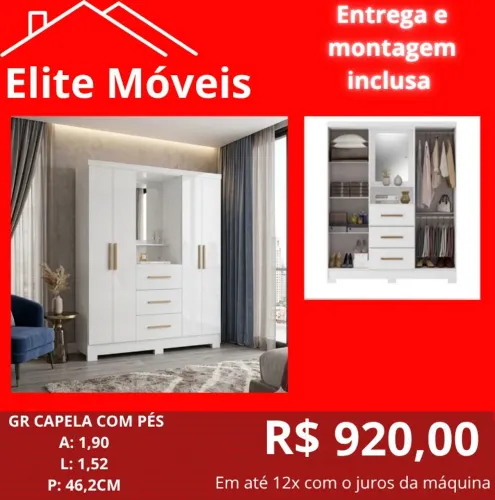 920,00 Com a montagem e a entrega guarda roupa novo na caixa com garantia de fabrica.