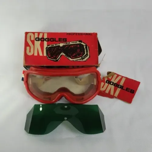 antigo Óculos de Ski profissional SKI Goggles. Embalagem original com desgastes do tempo. 
