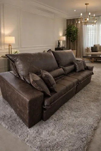 Sofá Retrátil e Reclinável 2,80m | Molas Ensacadas | Nobuck Marrom | Super Confortável