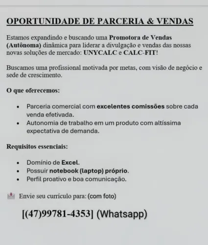 OPORTUNIDADE DE PARCERIA & VENDAS
