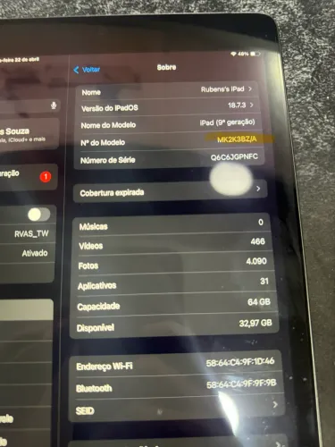iPad 9ª Geração 64GB - Excelente estado - SOMENTE VENDA (não aceito trocas)