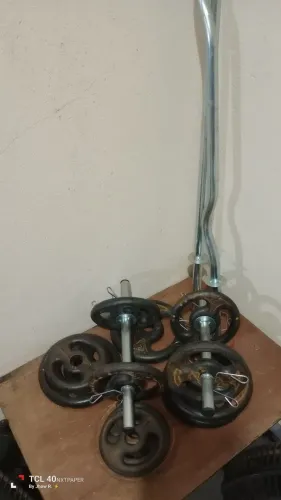 Kit anilhas + barras musculação 