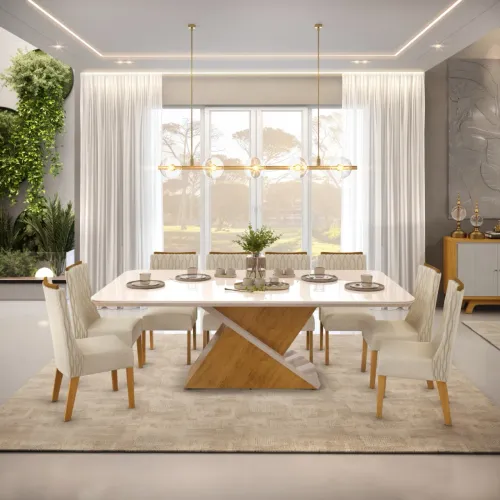 Mesa de jantar Zafira 08 Cadeiras DJ Móveis - Entrega Imediata;