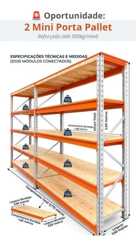 2 Mini Porta Pallets Reforçados (500kg/nível) - Excelente Estado!