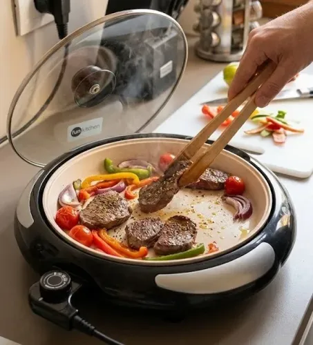 Grill Fun Kitchen Classic Preto 1200W e Tampa de Vidro