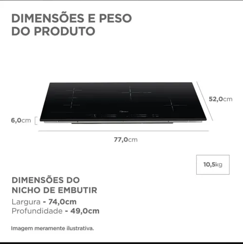 Cooktop 4 Bocas De Indução 77cm Freezone Even Pro Midea Preto