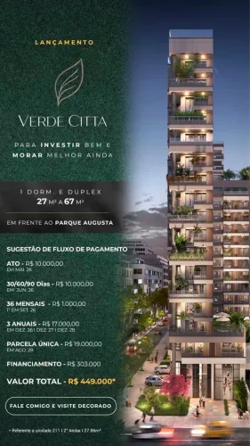 Verde Città: O Último Lançamento em Frente ao Parque Augusta - Ideal para Investir