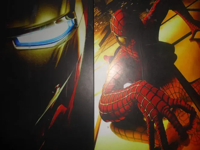 Quadro homem-aranha e homem de ferro