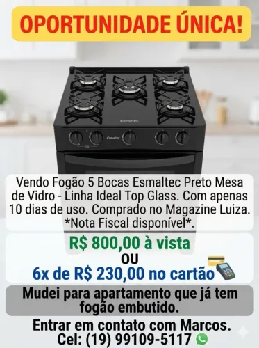 Fogão 5 bocas, Esmaltec, novinho!