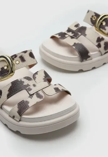 Rasteira Papete Vizzano Animal Print Off-White