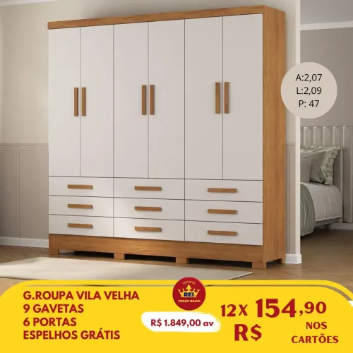 PROMOÇÃO URGENTE - Guarda-Roupa Casal GIGANTE 6 PORTAS e 9 GAVETAS Vila Velha Disponível