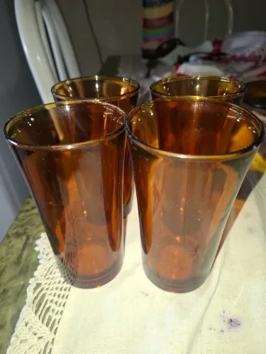 4 Copos Duralex Âmbar Original França Retrô Anos 80 - Raro